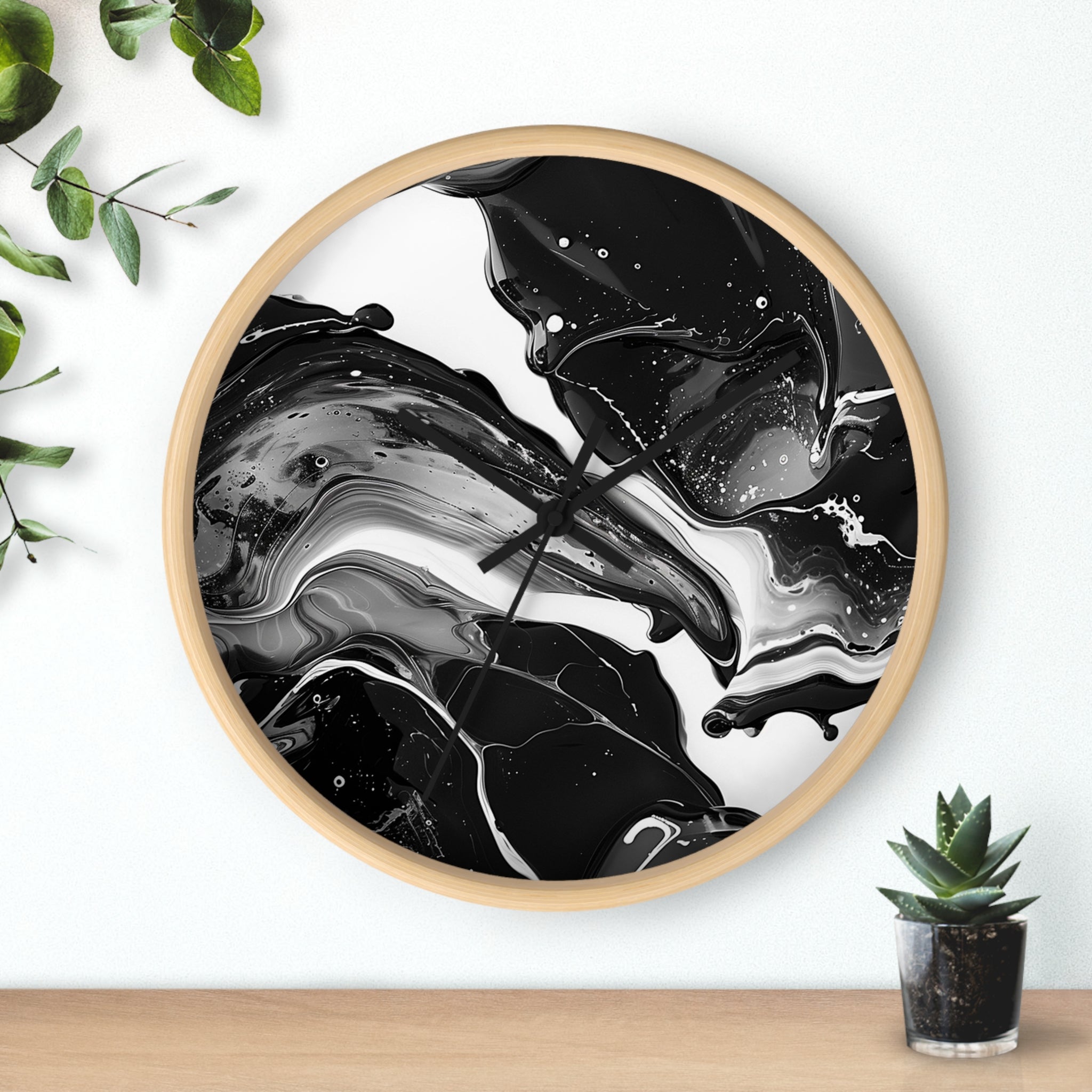 Black and White Abstract Fluid Art Wall Clock, Artsulli - Art is Long, Life is Short, Home Decor, , , , , , , 