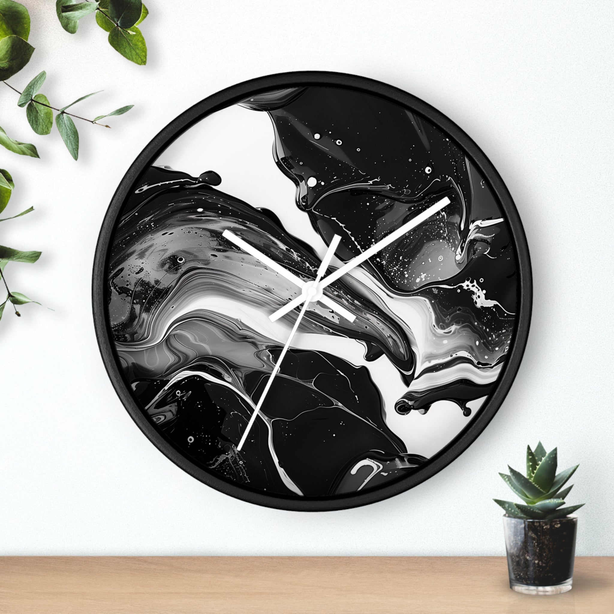 Black and White Abstract Fluid Art Wall Clock, Artsulli - Art is Long, Life is Short, Home Decor, , , , , , , 