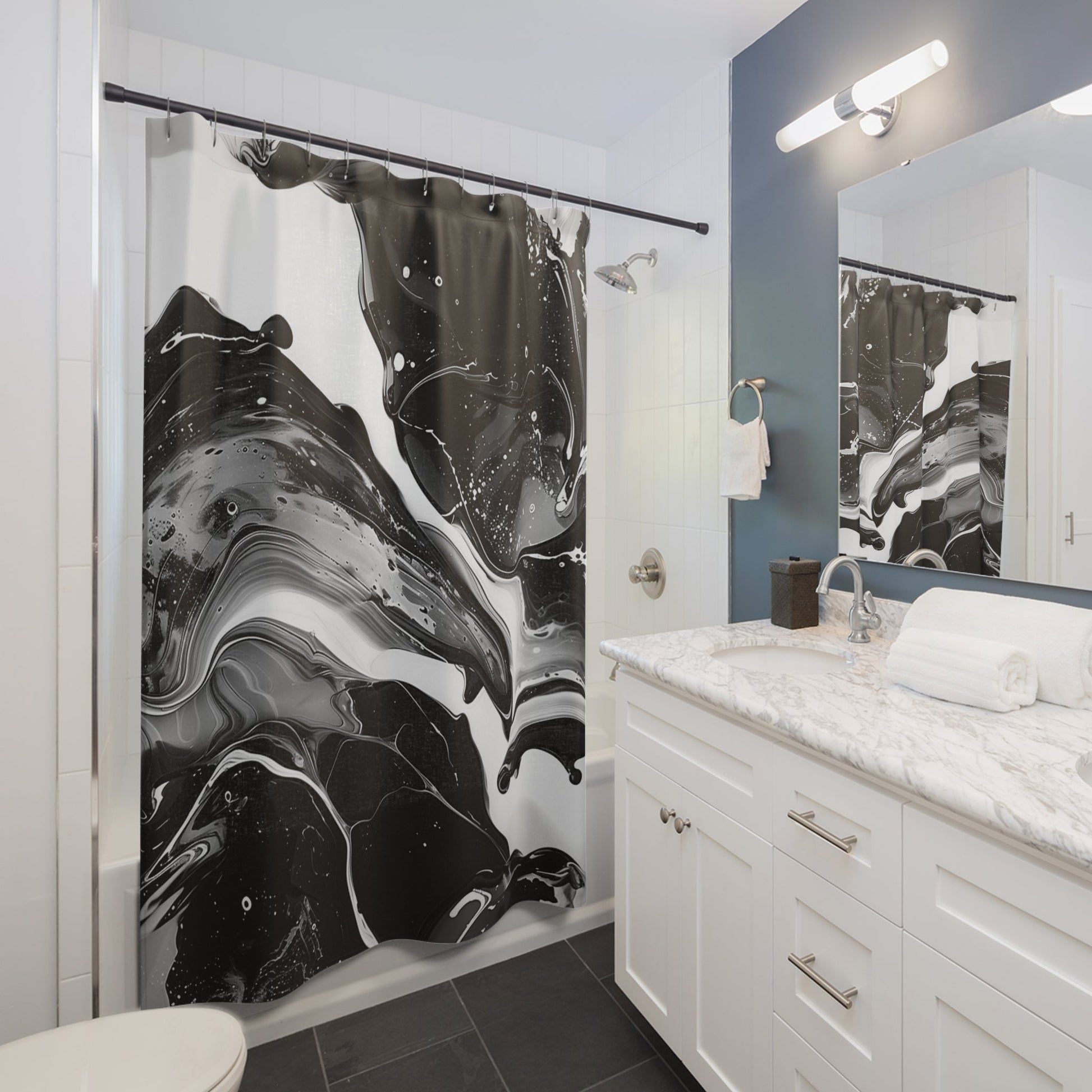 Black and White Abstract Marble Shower Curtain, Artsulli - Art is Long, Life is Short, Home Decor, , , , , , , 