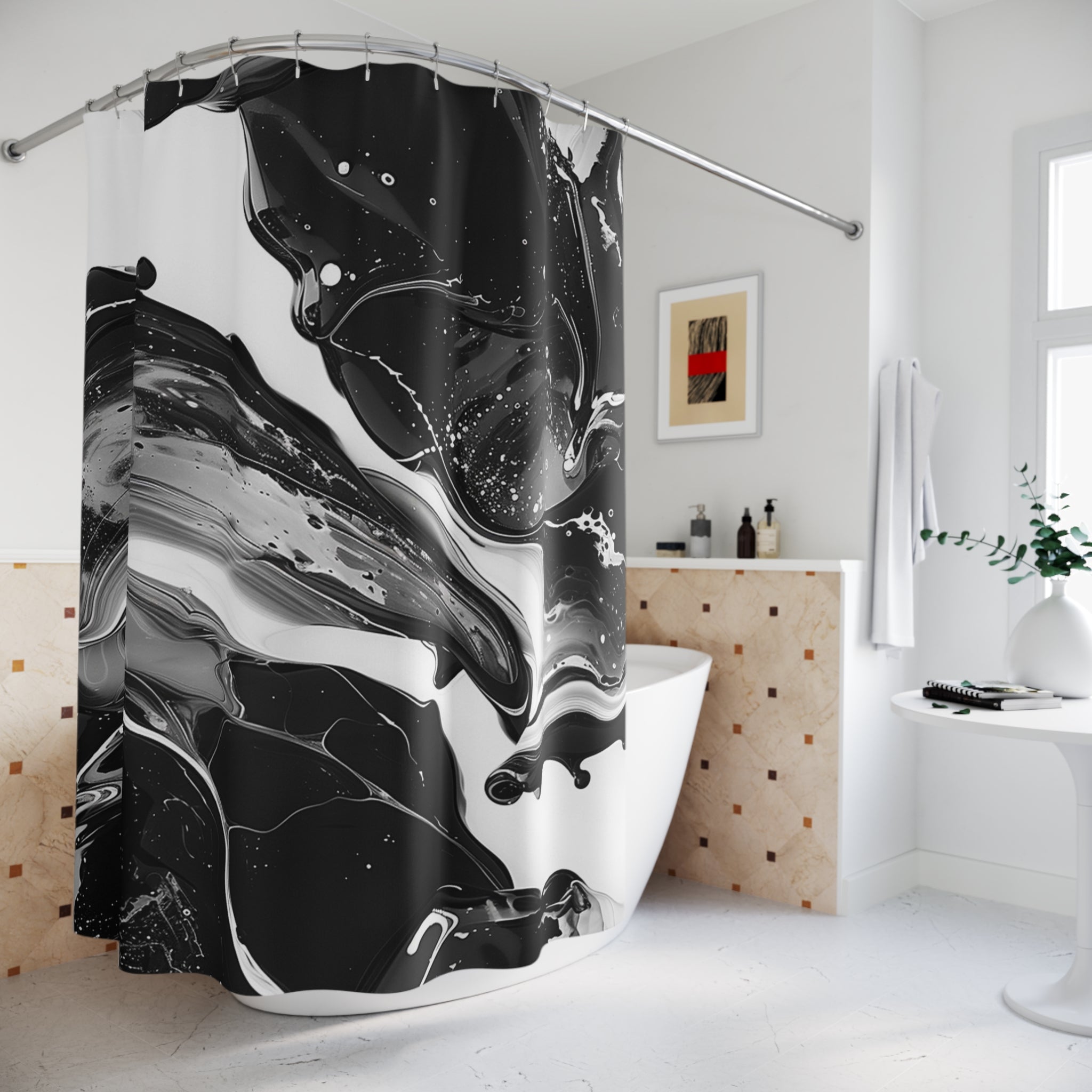 Black and White Abstract Marble Shower Curtain, Artsulli - Art is Long, Life is Short, Home Decor, , , , , , , 