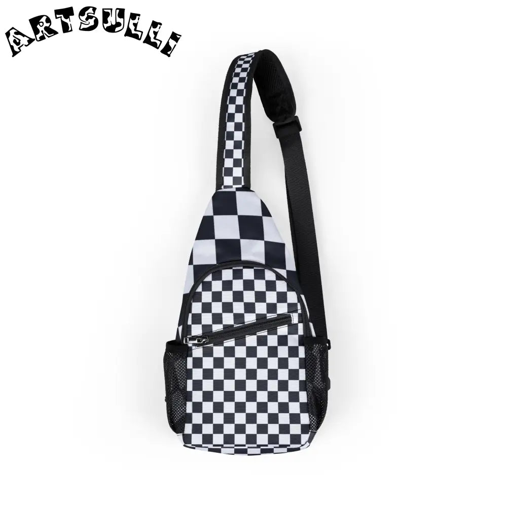 Black and White Checkerboard Chest Bag, Artsulli - Art is Long, Life is Short, Bags, Size, One size, , , , , 18271347087772733328