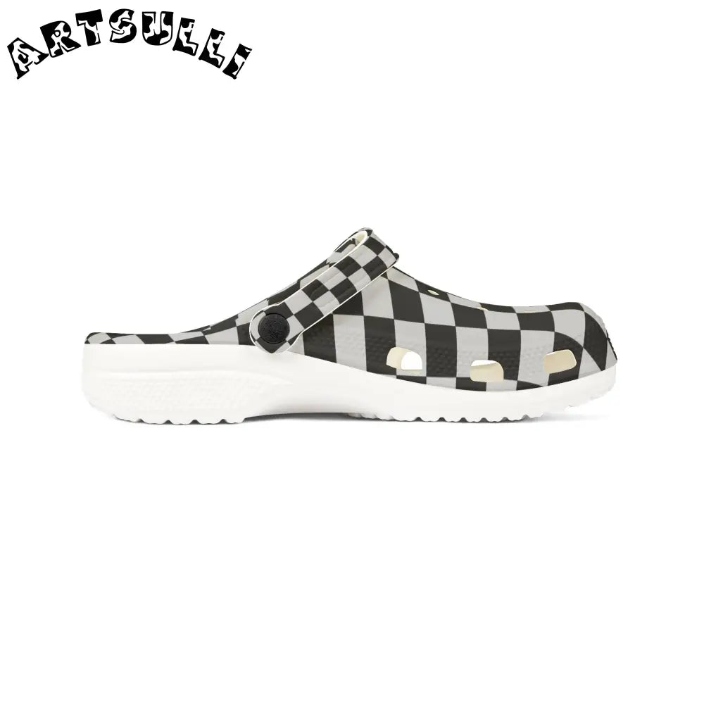 Black and White Checkerboard EVA Foam Clogs, Artsulli - Art is Long, Life is Short, Shoes, , , , , , , 