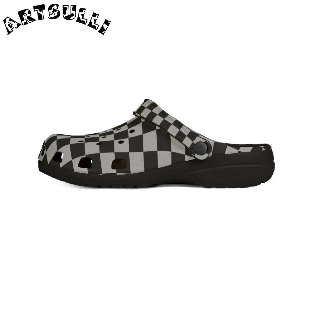 Black and White Checkerboard EVA Foam Clogs, Artsulli - Art is Long, Life is Short, Shoes, , , , , , , 