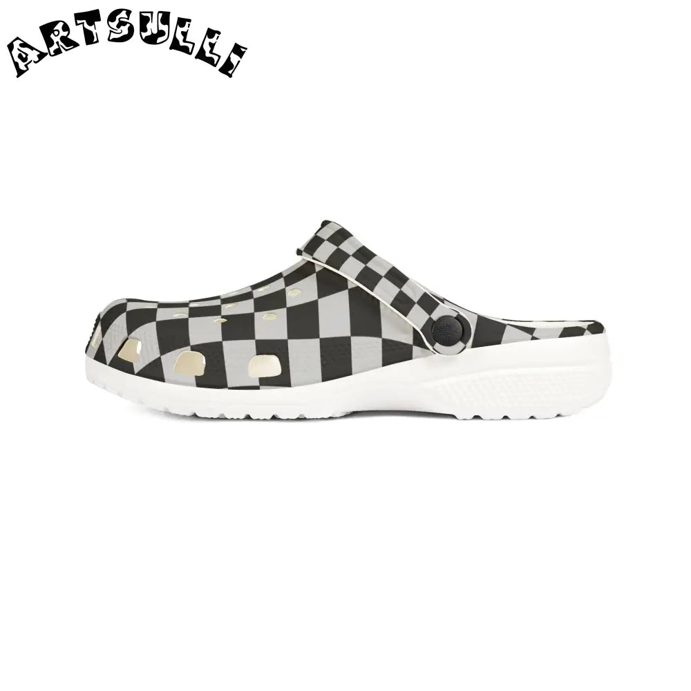 Black and White Checkerboard EVA Foam Clogs, Artsulli - Art is Long, Life is Short, Shoes, , , , , , , 
