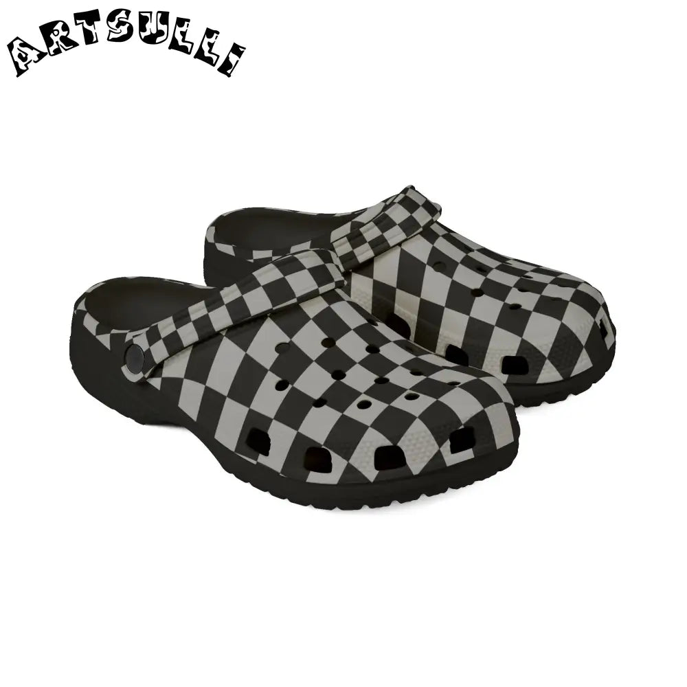 Black and White Checkerboard EVA Foam Clogs, Artsulli - Art is Long, Life is Short, Shoes, , , , , , , 