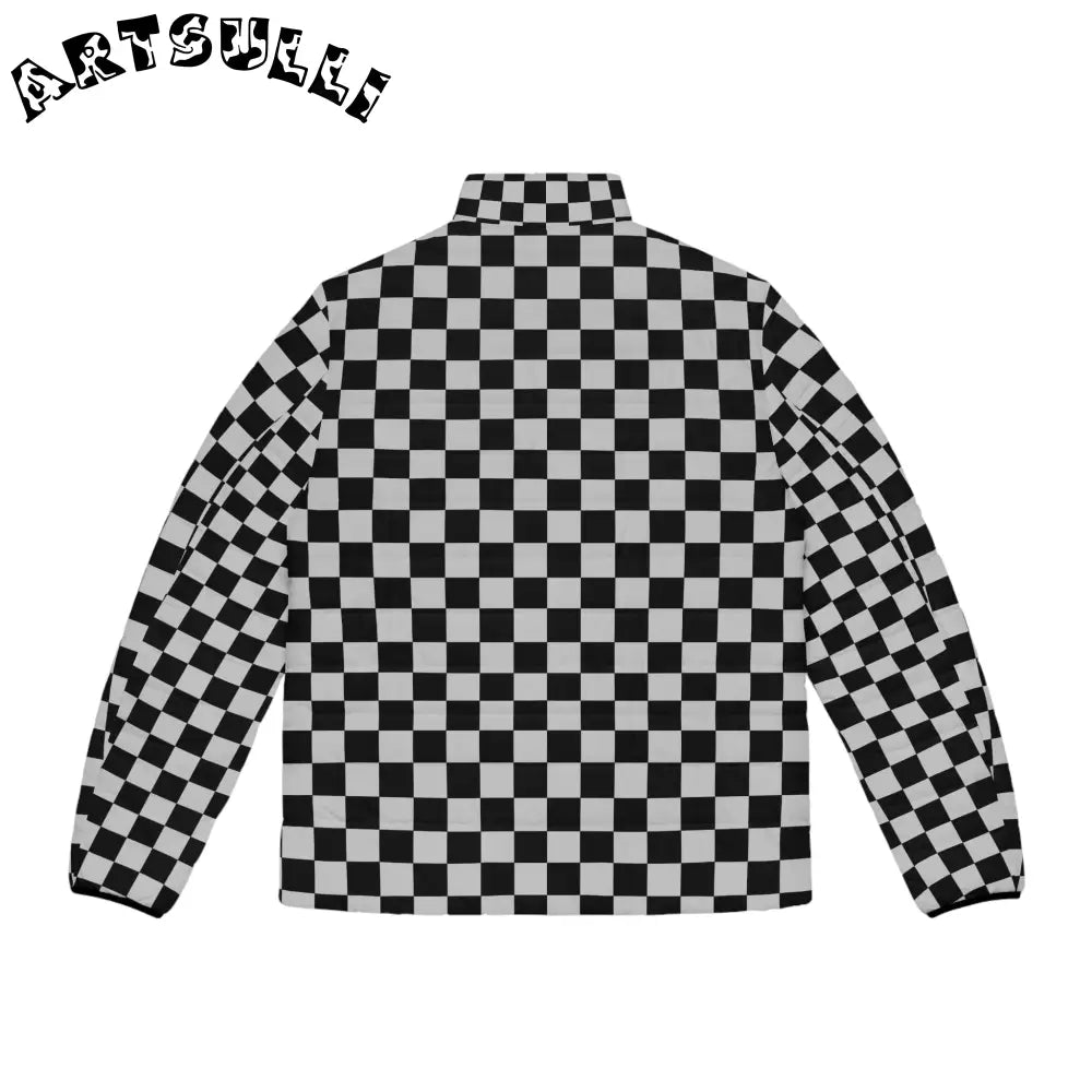 Black and White Checkerboard Puffer Jacket, Artsulli - Art is Long, Life is Short, All Over Prints, , , , , , , 