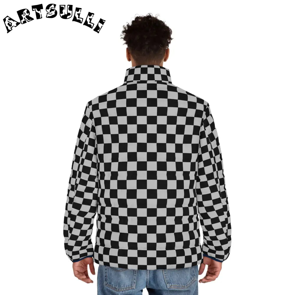 Black and White Checkerboard Puffer Jacket, Artsulli - Art is Long, Life is Short, All Over Prints, , , , , , , 