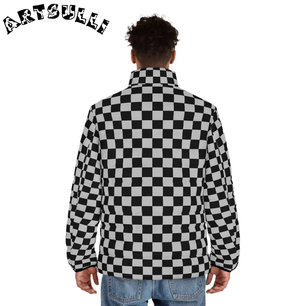 Black and White Checkerboard Puffer Jacket, Artsulli - Art is Long, Life is Short, All Over Prints, , , , , , , 