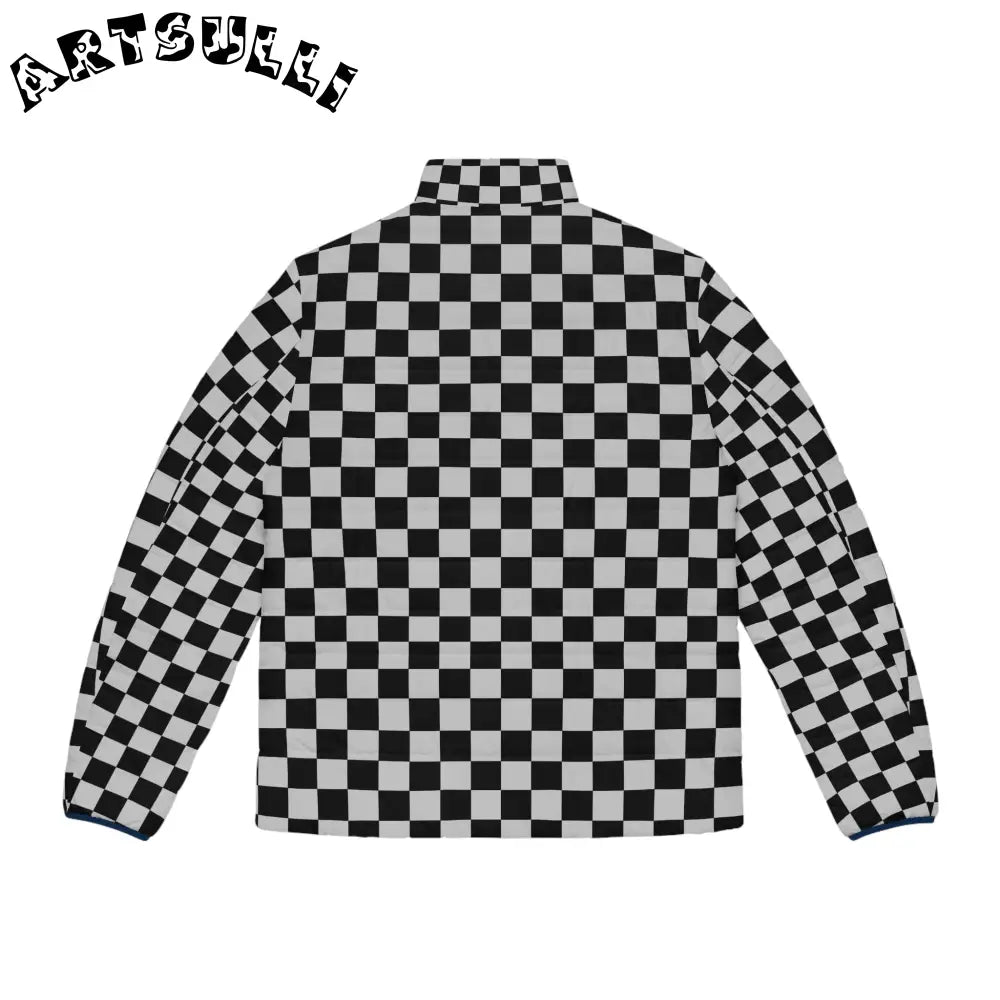Black and White Checkerboard Puffer Jacket, Artsulli - Art is Long, Life is Short, All Over Prints, , , , , , , 
