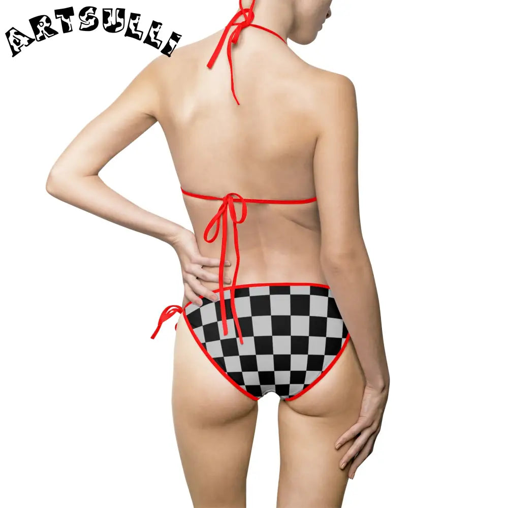 Black and White Checkered Bikini Swimsuit, Artsulli - Art is Long, Life is Short, All Over Prints, , , , , , , 
