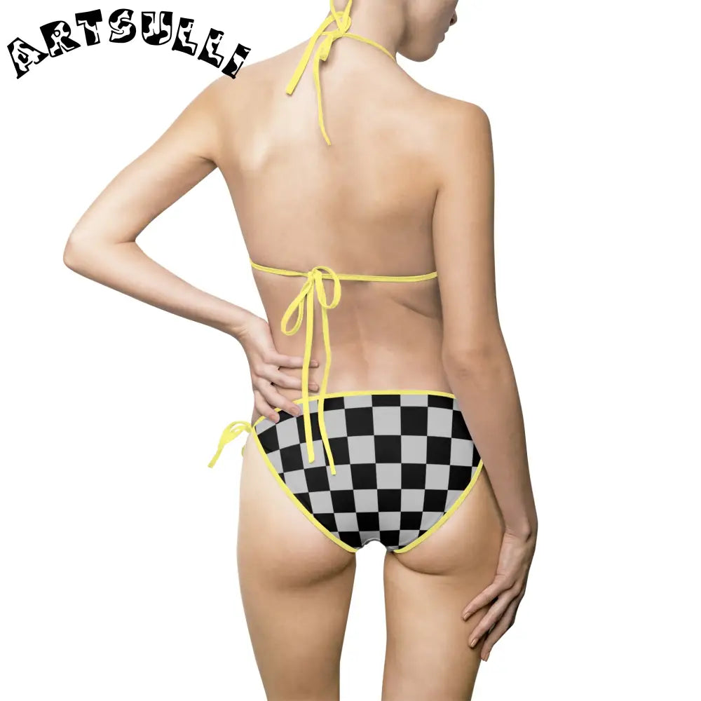 Black and White Checkered Bikini Swimsuit, Artsulli - Art is Long, Life is Short, All Over Prints, , , , , , , 