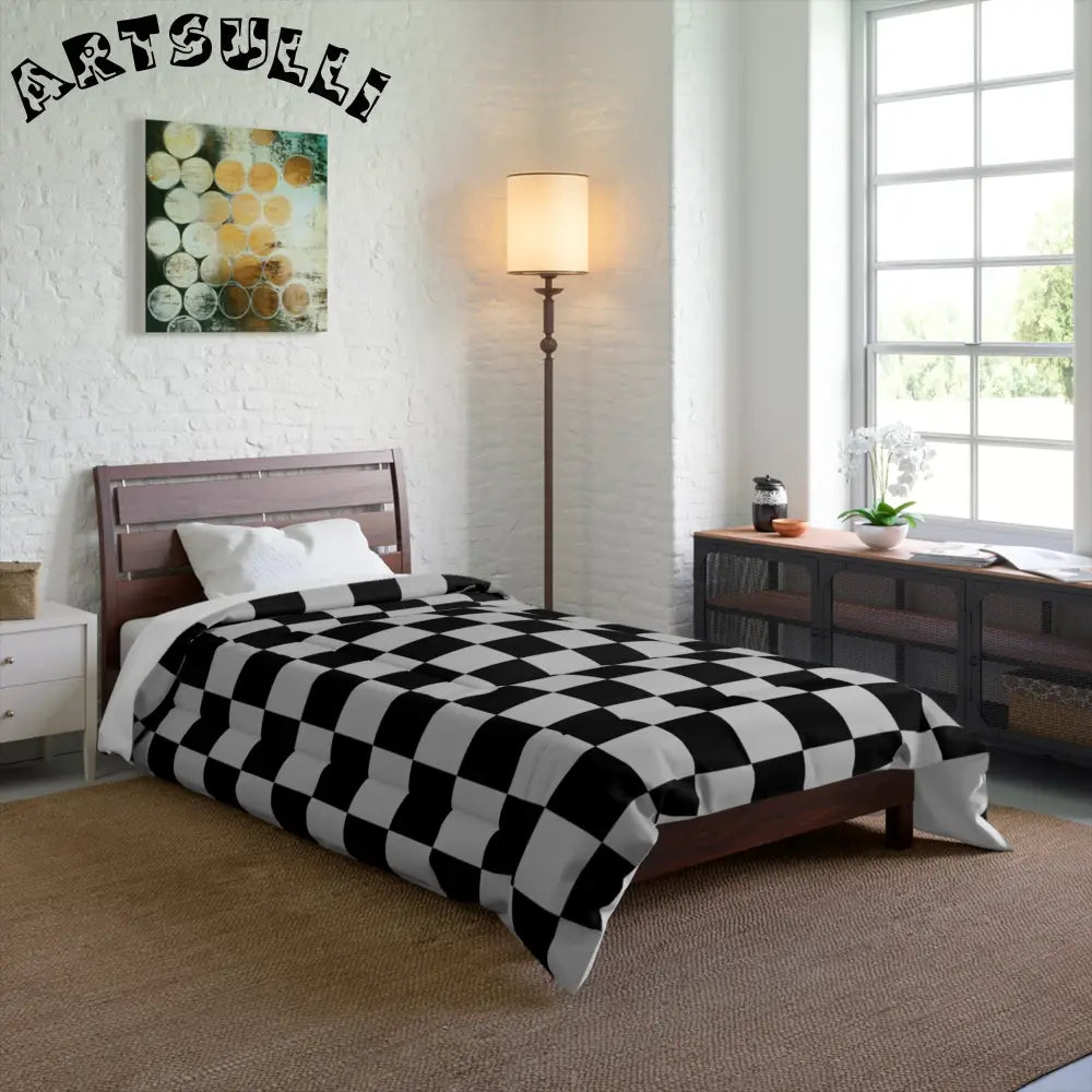 Black and White Checkered Comforter, Artsulli - Art is Long, Life is Short, Home Decor, , , , , , , 