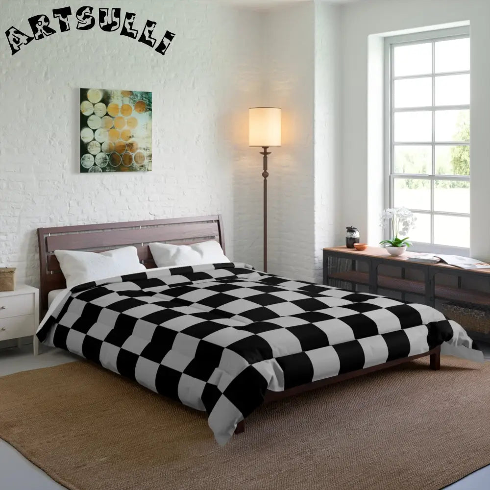 Black and White Checkered Comforter, Artsulli - Art is Long, Life is Short, Home Decor, , , , , , , 