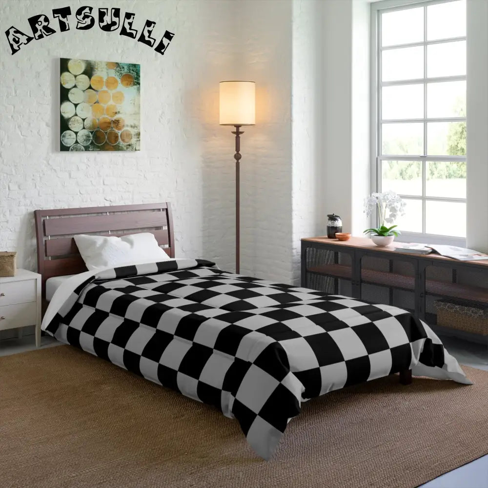 Black and White Checkered Comforter, Artsulli - Art is Long, Life is Short, Home Decor, , , , , , , 