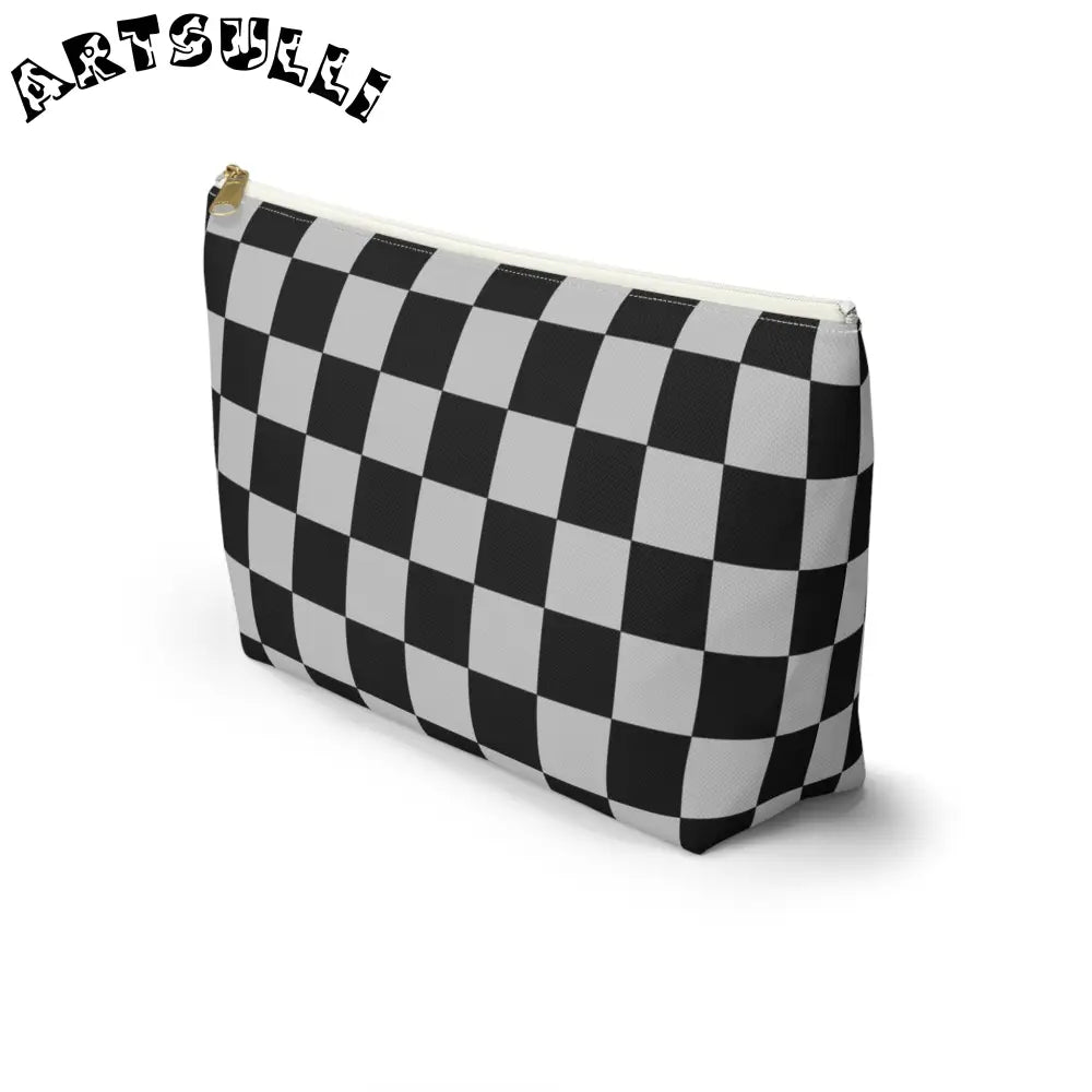 Black and White Checkered Cosmetic Bag, Artsulli - Art is Long, Life is Short, Bags, , , , , , , 