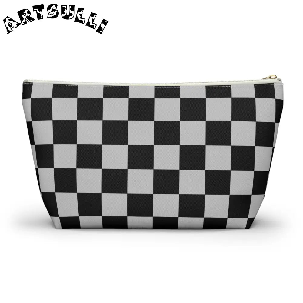 Black and White Checkered Cosmetic Bag, Artsulli - Art is Long, Life is Short, Bags, , , , , , , 