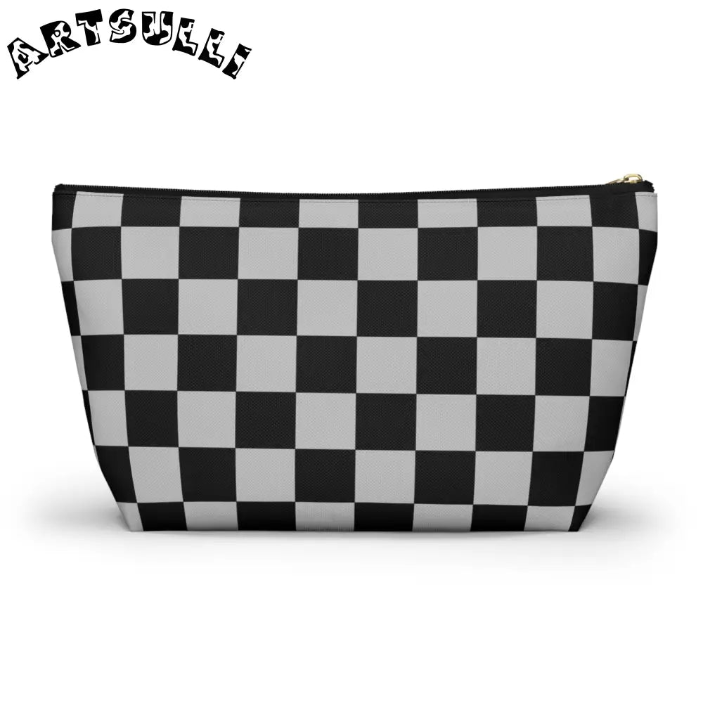Black and White Checkered Cosmetic Bag, Artsulli - Art is Long, Life is Short, Bags, , , , , , , 