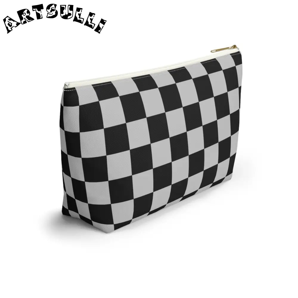 Black and White Checkered Cosmetic Bag, Artsulli - Art is Long, Life is Short, Bags, , , , , , , 