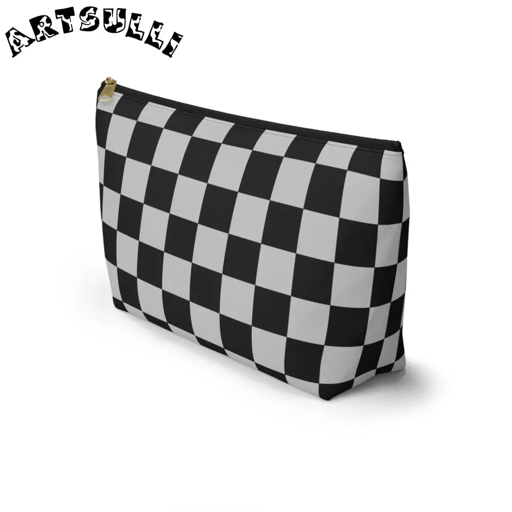 Black and White Checkered Cosmetic Bag, Artsulli - Art is Long, Life is Short, Bags, , , , , , , 