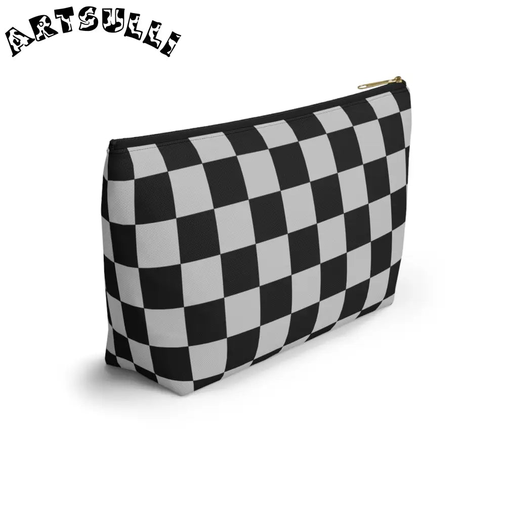 Black and White Checkered Cosmetic Bag, Artsulli - Art is Long, Life is Short, Bags, , , , , , , 