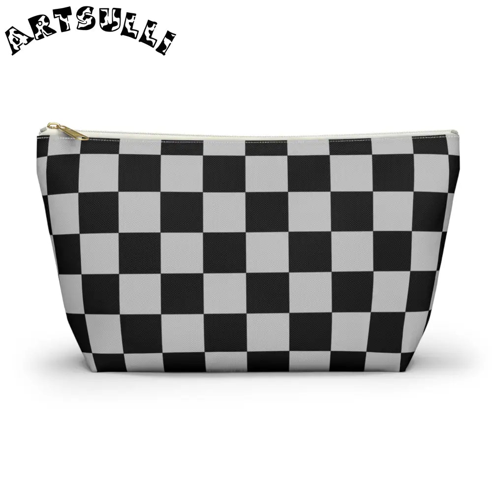 Black and White Checkered Cosmetic Bag, Artsulli - Art is Long, Life is Short, Bags, Size, Large, Color, White zipper, , , 30414248820714387991