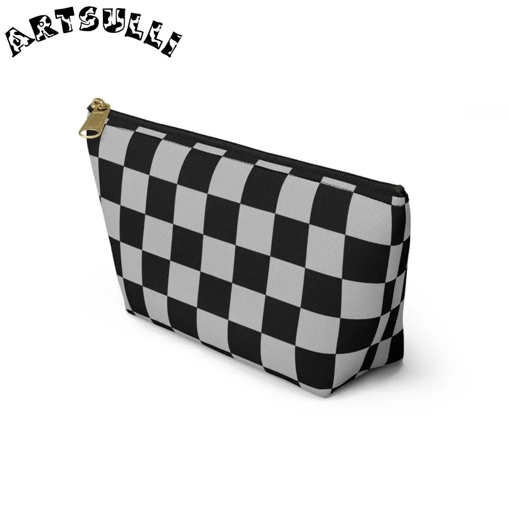 Black and White Checkered Cosmetic Bag, Artsulli - Art is Long, Life is Short, Bags, , , , , , , 