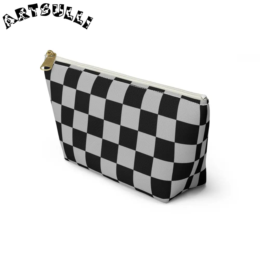 Black and White Checkered Cosmetic Bag, Artsulli - Art is Long, Life is Short, Bags, , , , , , , 