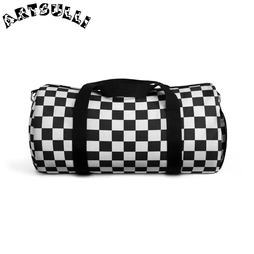 JAKKOUTTHEBXX Black and White Checkered Custom-Printed Duffel Bag 2025
