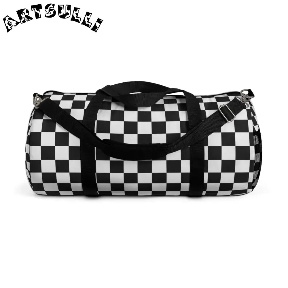 JAKKOUTTHEBXX Black and White Checkered Custom-Printed Duffel Bag 2025