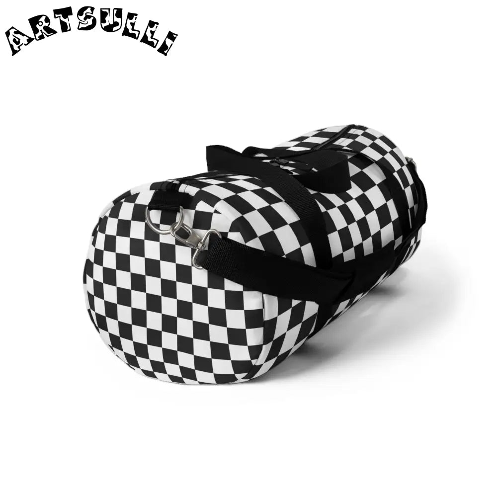 JAKKOUTTHEBXX Black and White Checkered Custom-Printed Duffel Bag 2025