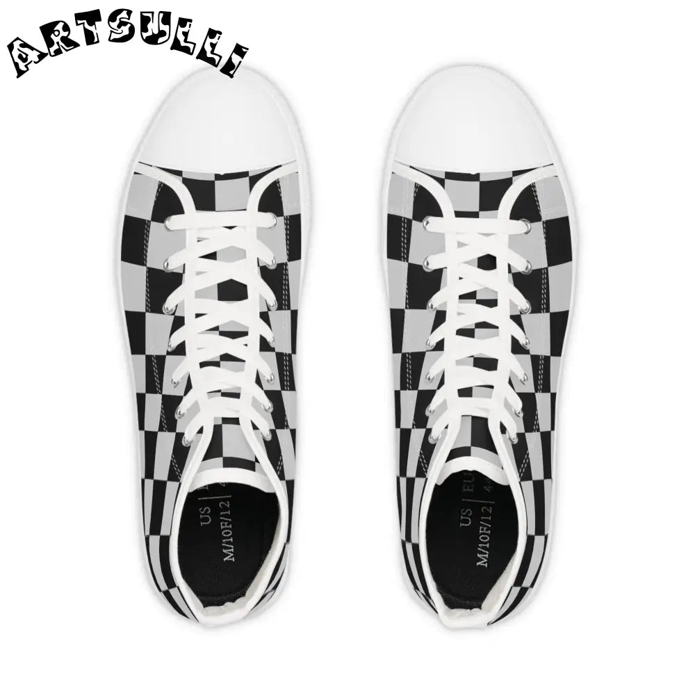Black and White Checkered High Top Sneakers, Artsulli - Art is Long, Life is Short, Shoes, , , , , , , 