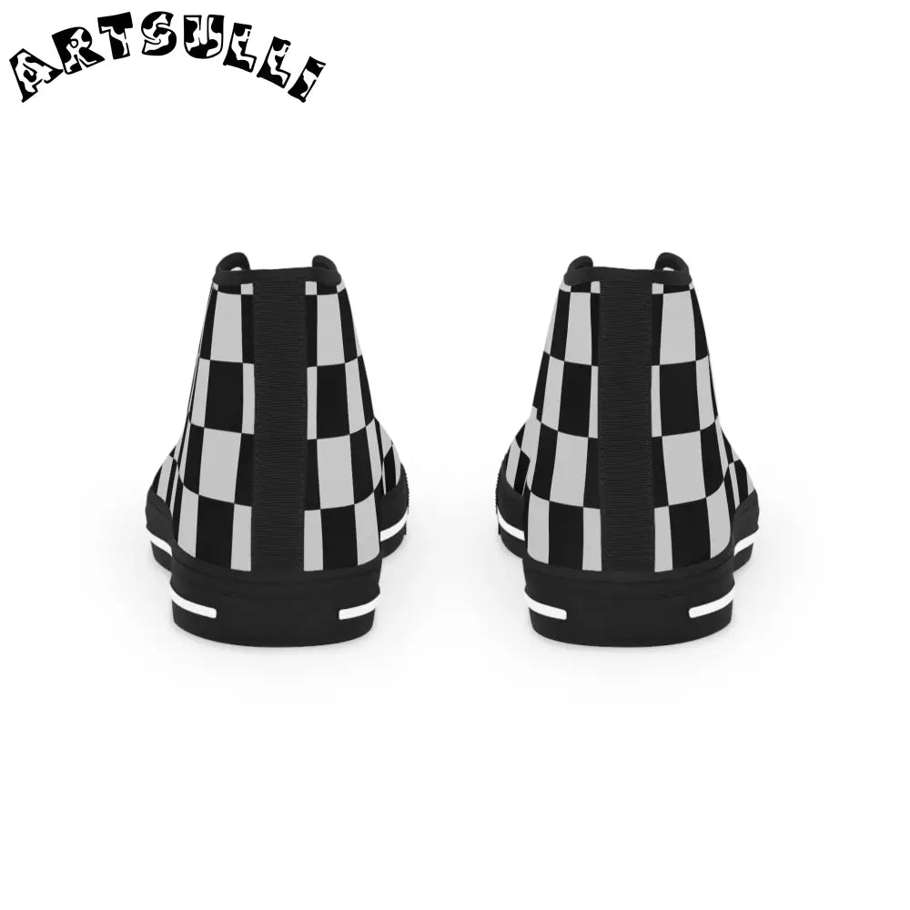 Black and White Checkered High Top Sneakers, Artsulli - Art is Long, Life is Short, Shoes, , , , , , , 