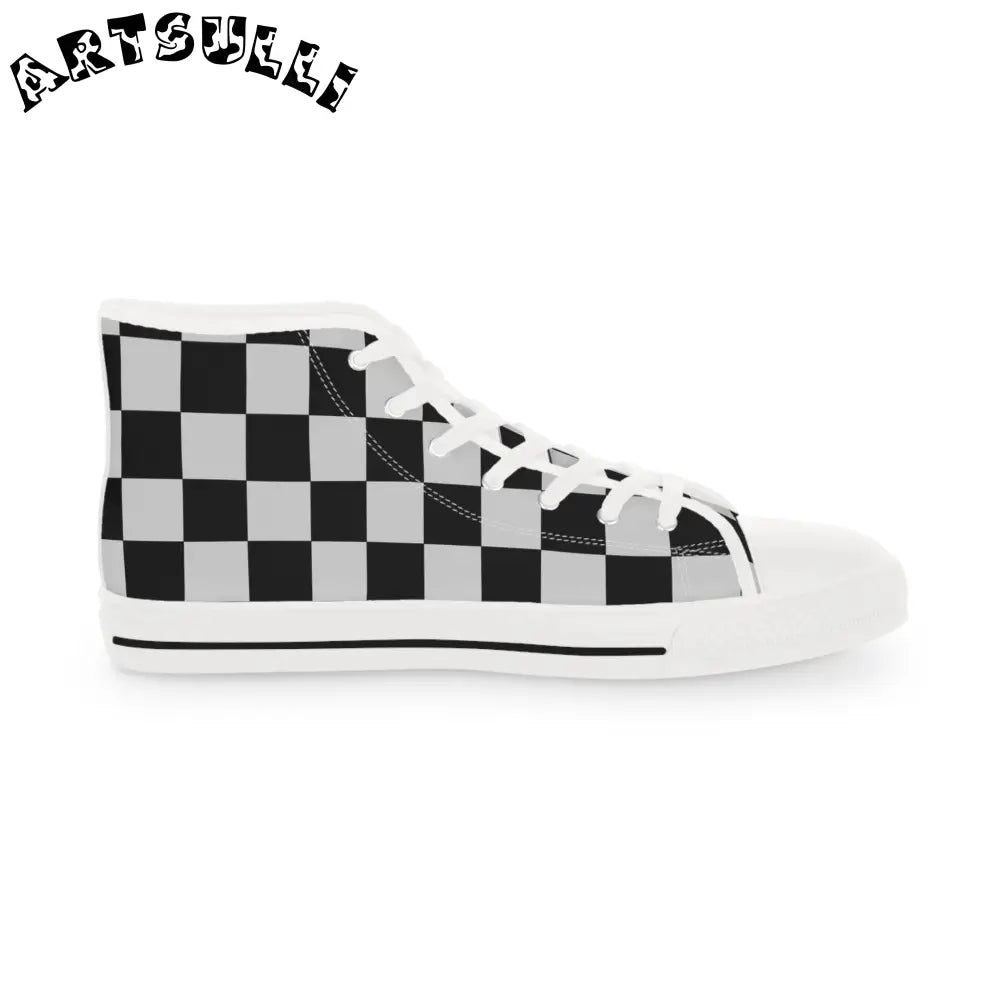 Black and White Checkered High Top Sneakers, Artsulli - Art is Long, Life is Short, Shoes, , , , , , , 