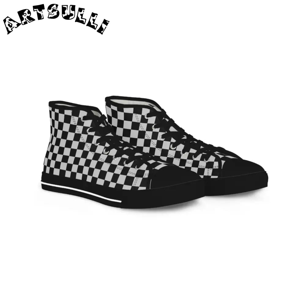 Black and White Checkered High Top Sneakers, Artsulli - Art is Long, Life is Short, Shoes, Size, US 5, Color, Black sole, , , 12533646965590354706
