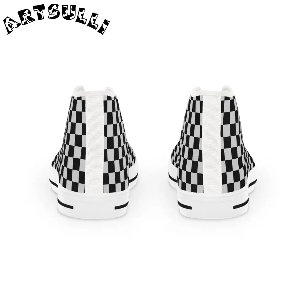 Black and White Checkered High Top Sneakers, Artsulli - Art is Long, Life is Short, Shoes, , , , , , , 