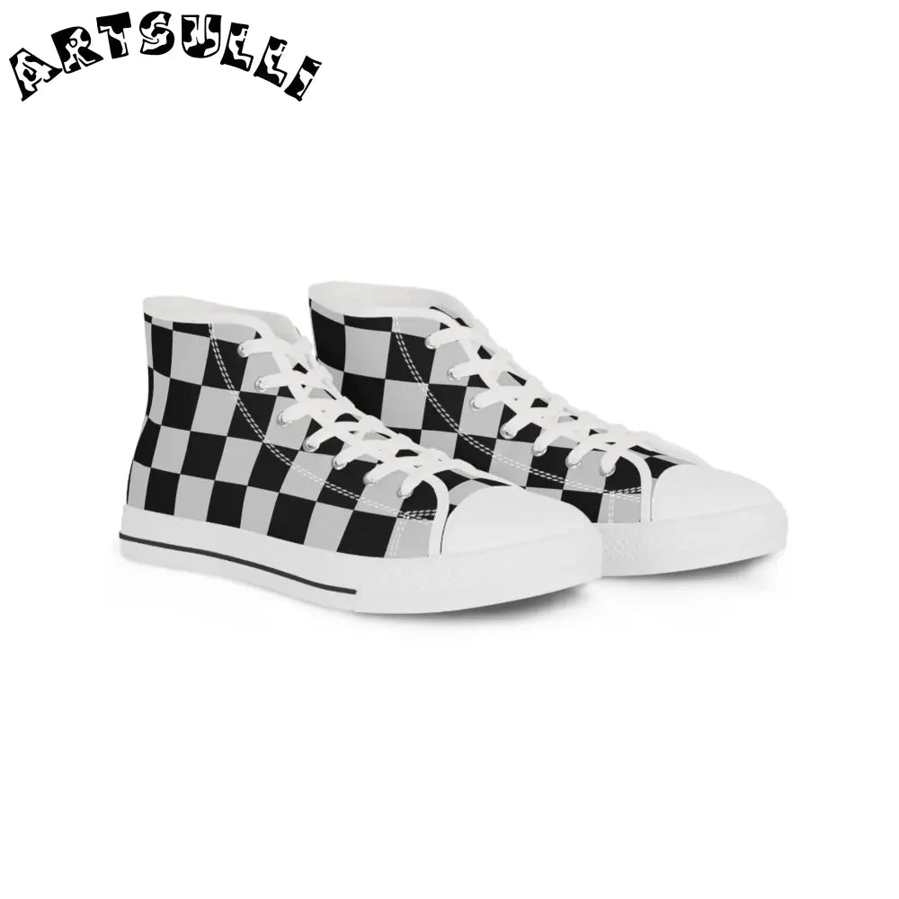 Black and White Checkered High Top Sneakers, Artsulli - Art is Long, Life is Short, Shoes, Size, US 5, Color, White sole, , , 15822464241230384606
