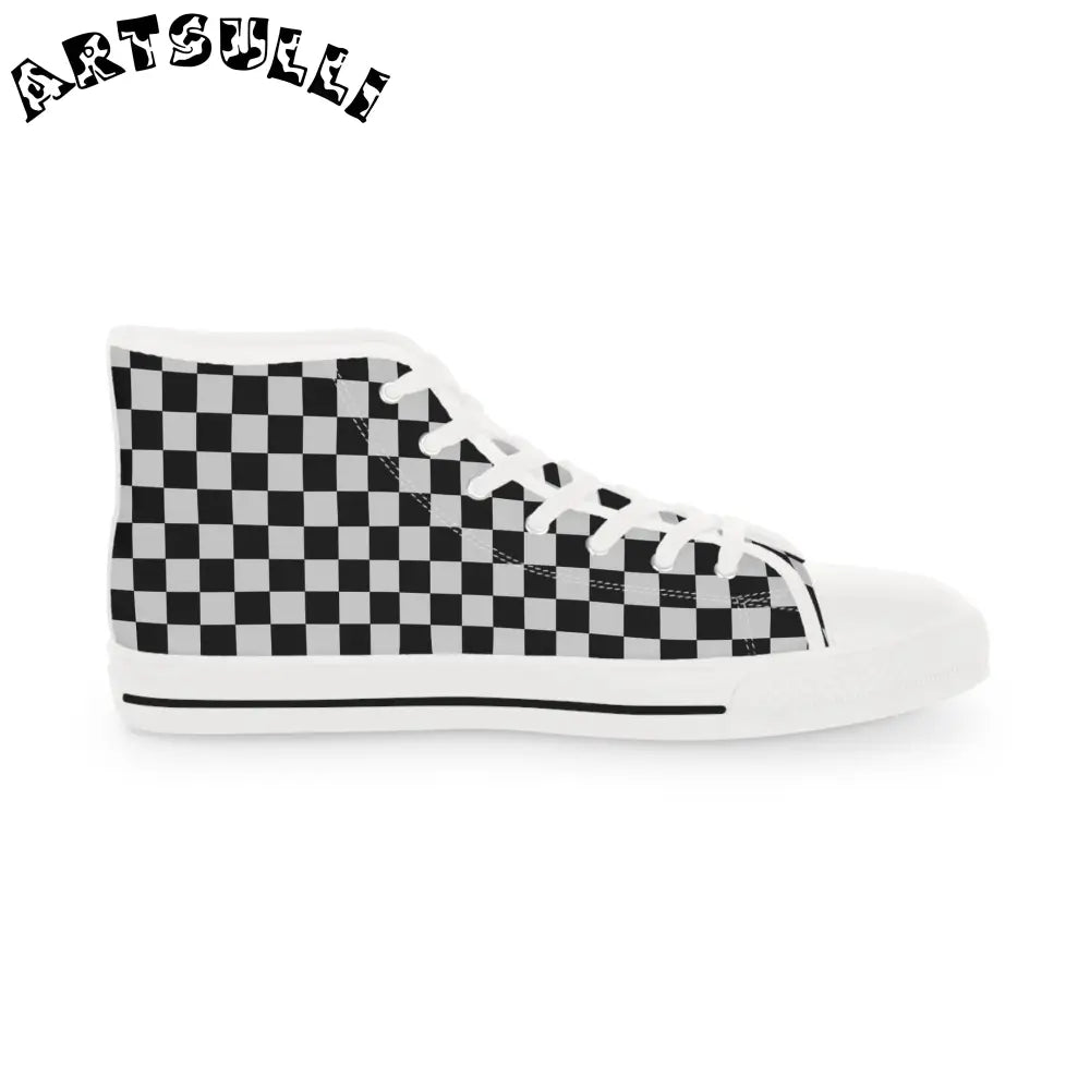Black and White Checkered High Top Sneakers, Artsulli - Art is Long, Life is Short, Shoes, , , , , , , 