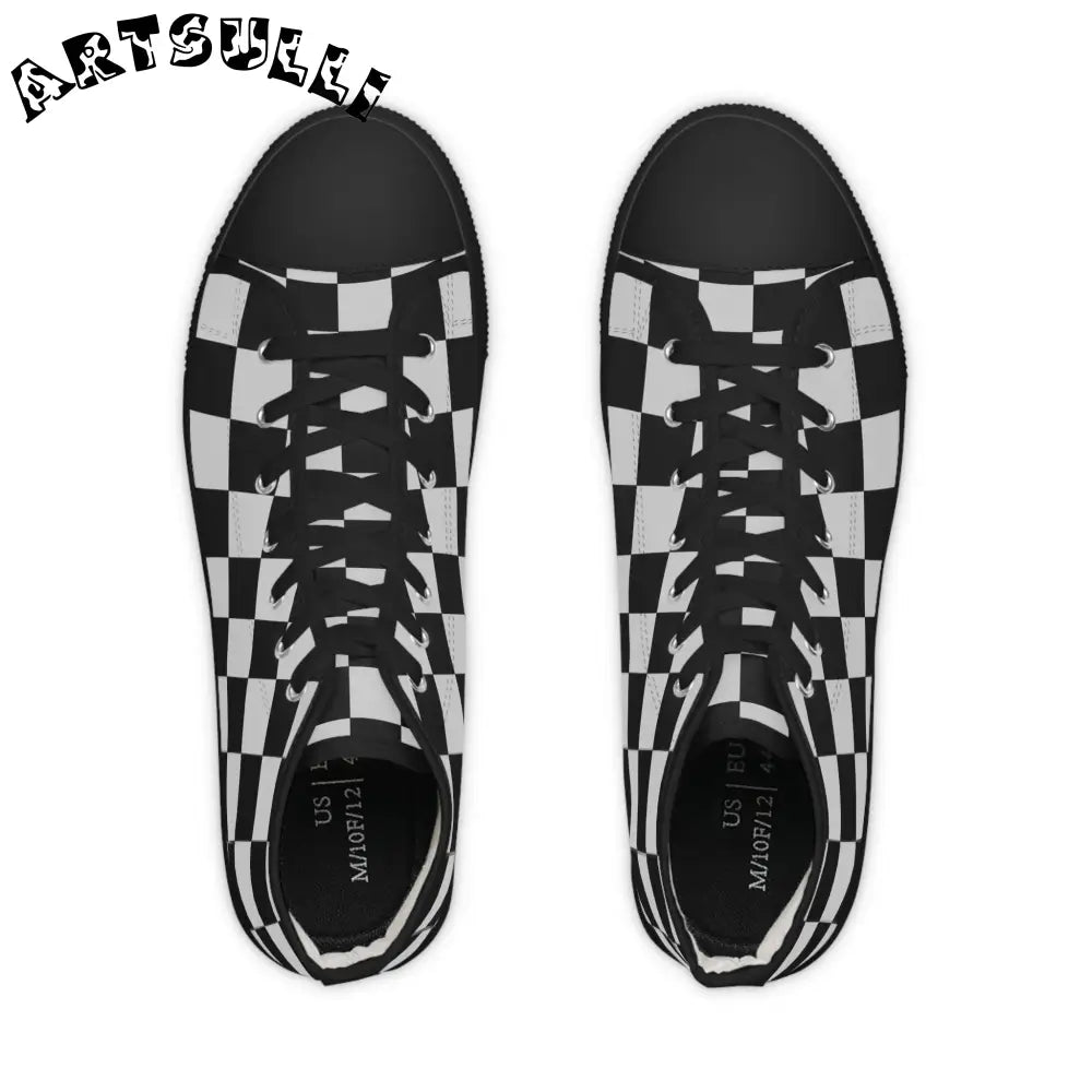 Black and White Checkered High Top Sneakers, Artsulli - Art is Long, Life is Short, Shoes, , , , , , , 