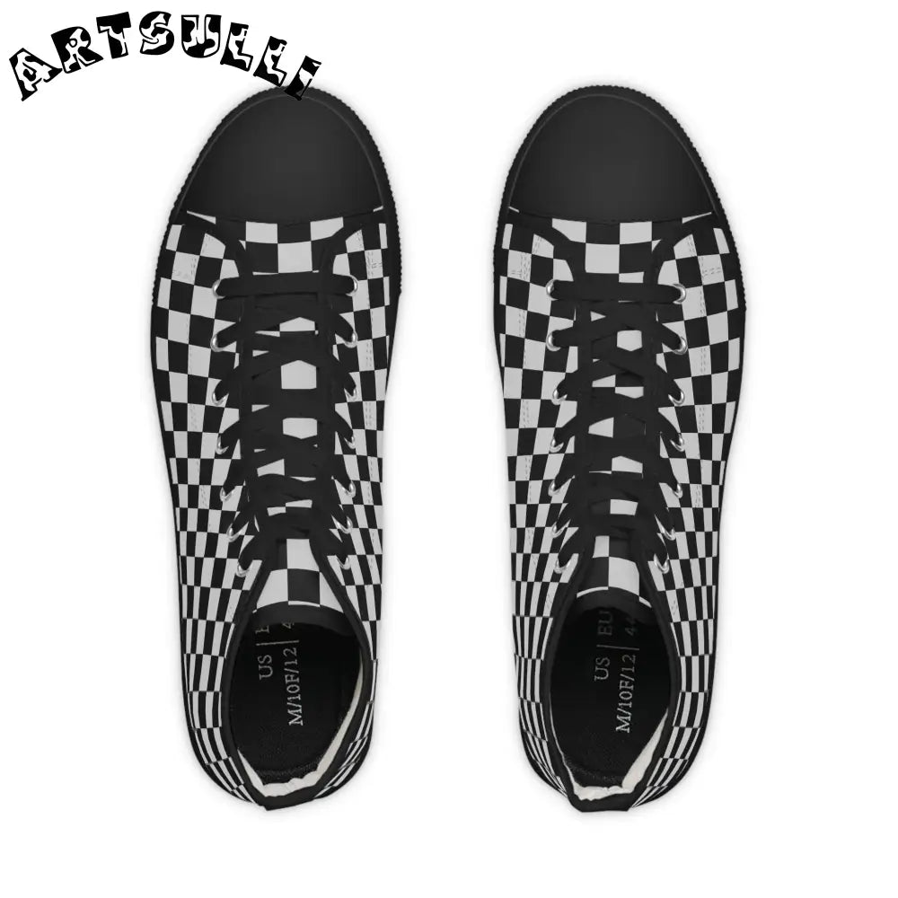 Black and White Checkered High Top Sneakers, Artsulli - Art is Long, Life is Short, Shoes, , , , , , , 
