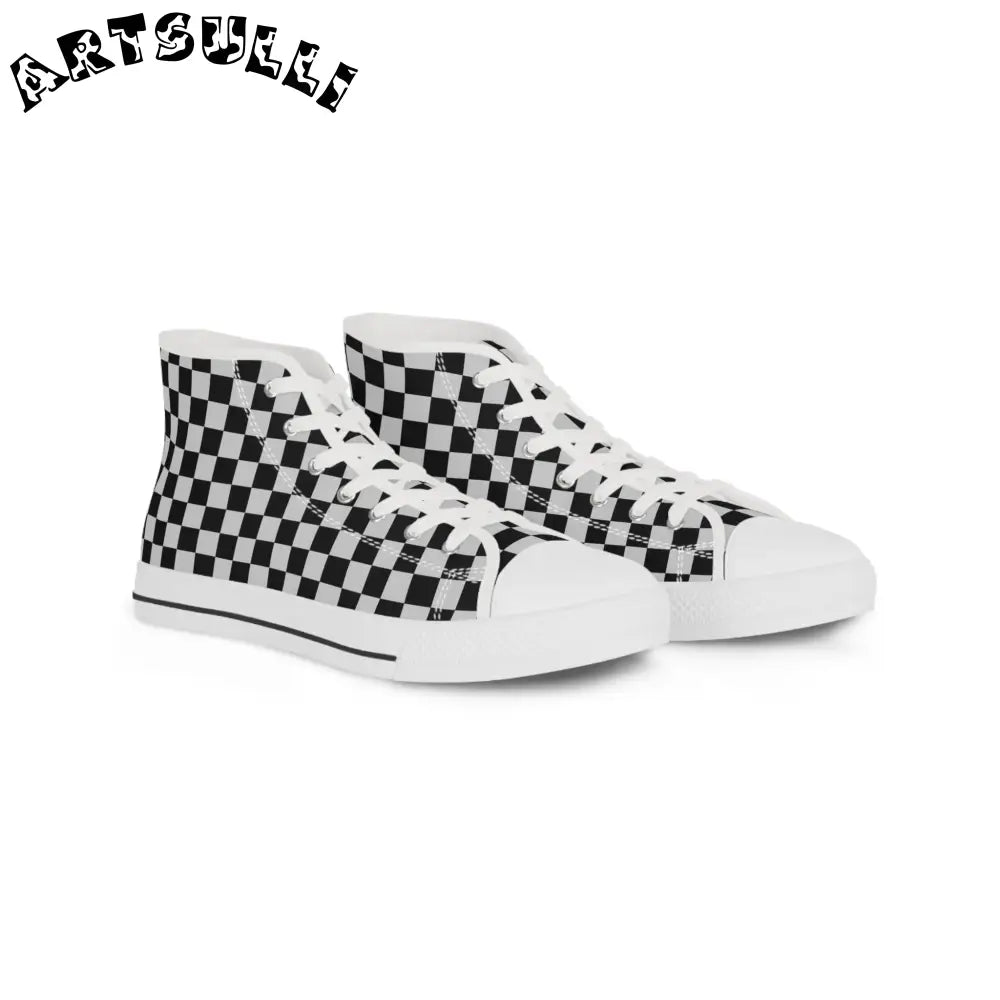 Black and White Checkered High Top Sneakers, Artsulli - Art is Long, Life is Short, Shoes, Size, US 5, Color, White sole, , , 33573391540390106910