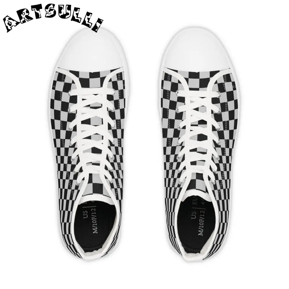 Black and White Checkered High Top Sneakers, Artsulli - Art is Long, Life is Short, Shoes, , , , , , , 