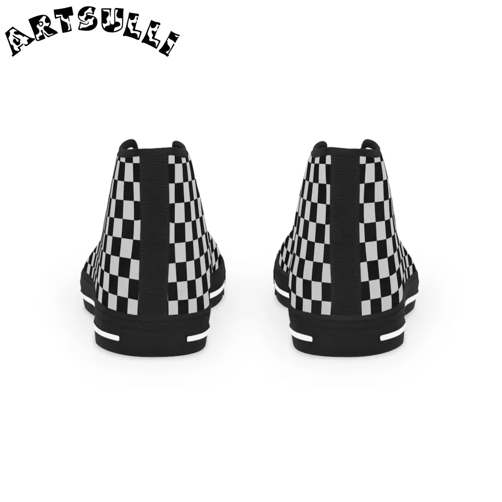 Black and White Checkered High Top Sneakers, Artsulli - Art is Long, Life is Short, Shoes, , , , , , , 