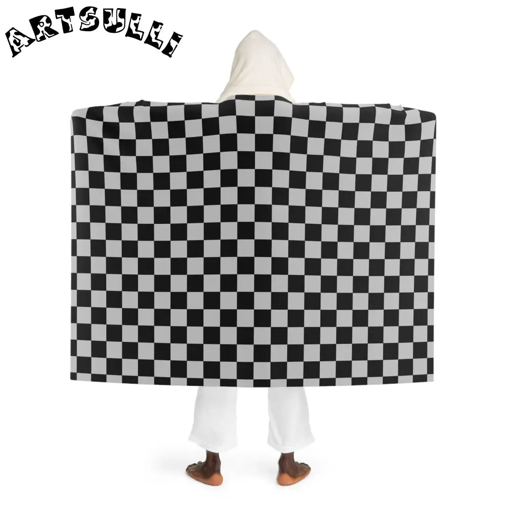 Black and White Checkered Hooded Fleece Blanket, Artsulli - Art is Long, Life is Short, All Over Prints, , , , , , , 