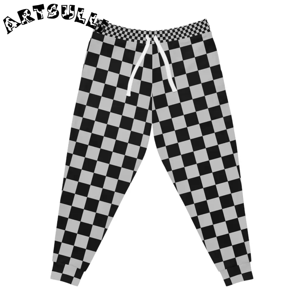 Black and White Checkered Joggers, Artsulli - Art is Long, Life is Short, All Over Prints, Size, S, Color, Seam thread color automatically matched to design, , , 16495492831894330754
