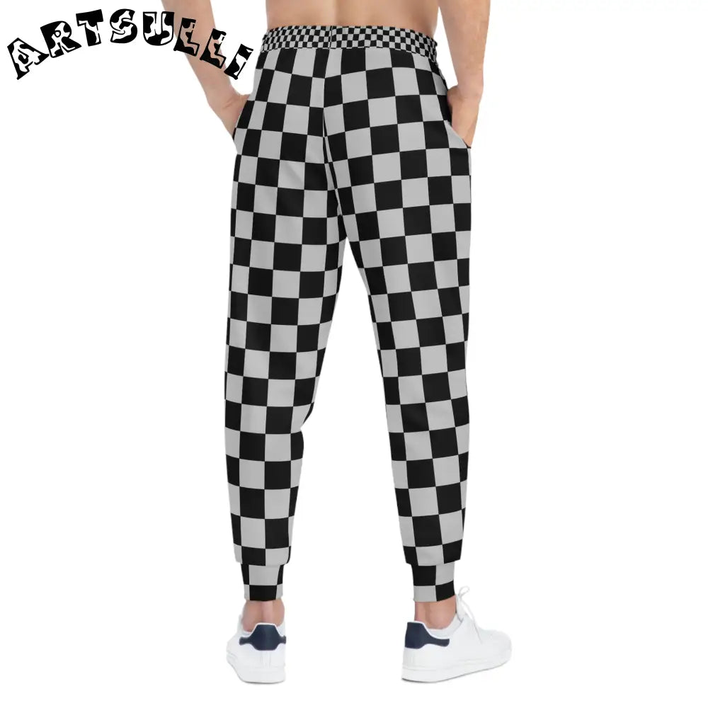 Black and White Checkered Joggers, Artsulli - Art is Long, Life is Short, All Over Prints, , , , , , , 