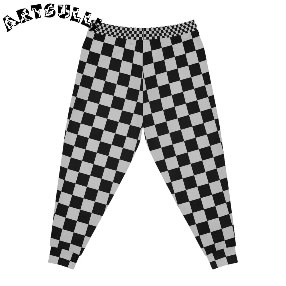 Black and White Checkered Joggers, Artsulli - Art is Long, Life is Short, All Over Prints, , , , , , , 