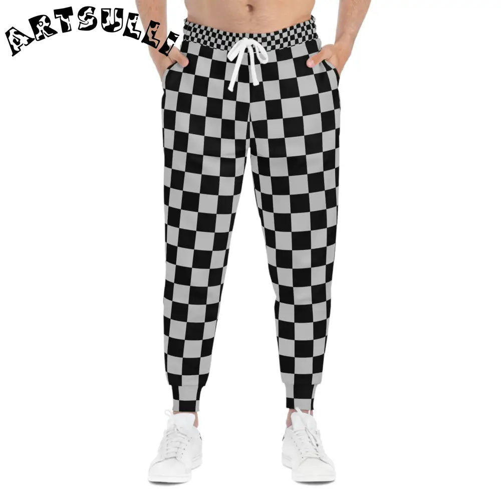 Black and White Checkered Joggers, Artsulli - Art is Long, Life is Short, All Over Prints, , , , , , , 