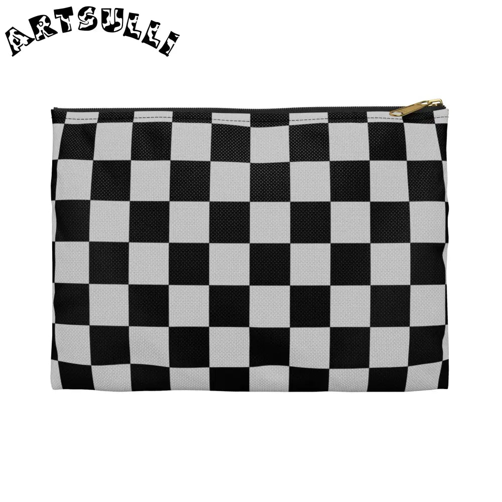 Black and White Checkered Pouch, Artsulli - Art is Long, Life is Short, Bags, Size, Small, Color, Black zipper, , , 26595619801396113320