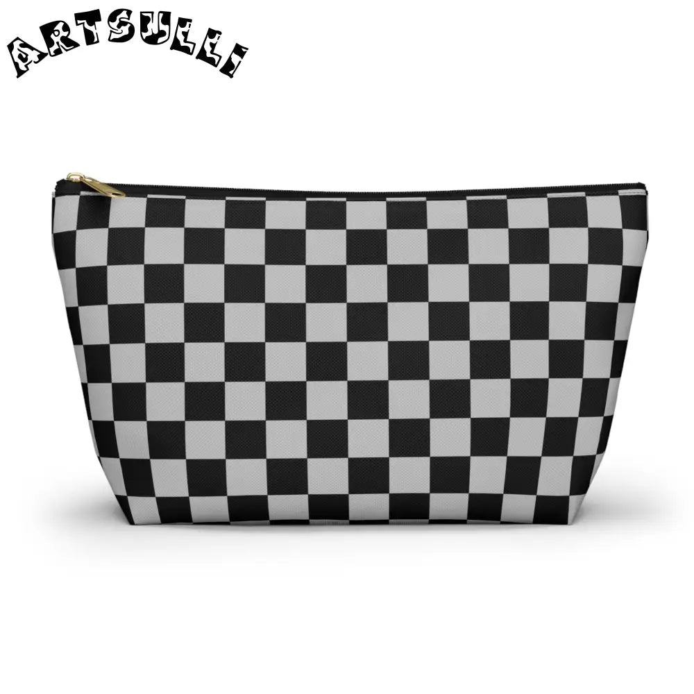 Black and White Checkered Pouch, Artsulli - Art is Long, Life is Short, Bags, Size, Large, Color, Black zipper, , , 12608057020094479469