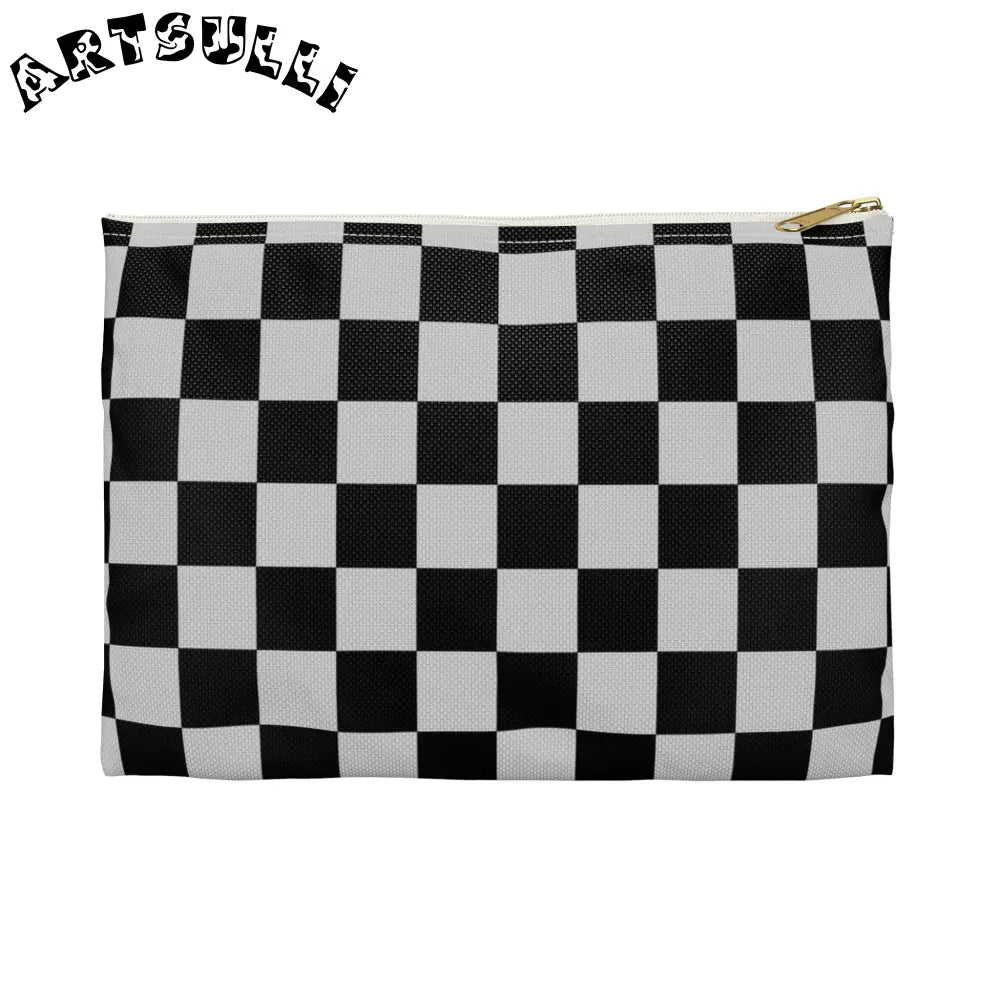 Black and White Checkered Pouch, Artsulli - Art is Long, Life is Short, Bags, Size, Small, Color, White zipper, , , 11918094450158961768